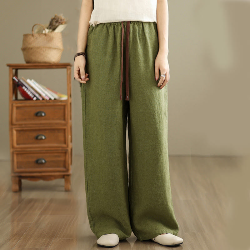 Nimara Ritual Commute Retro Solid Color Women's Harem Drawstring Cotton Pants With Pockets