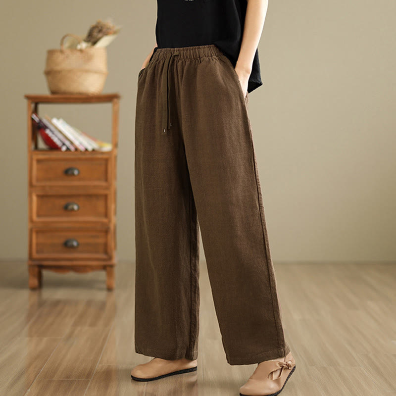 Nimara Ritual Commute Retro Solid Color Women's Harem Drawstring Cotton Pants With Pockets