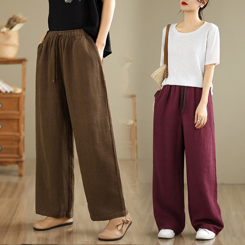 Nimara Ritual Commute Retro Solid Color Women's Harem Drawstring Cotton Pants With Pockets