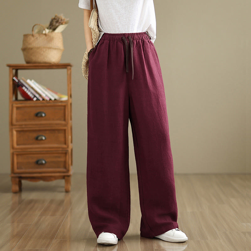 Nimara Ritual Commute Retro Solid Color Women's Harem Drawstring Cotton Pants With Pockets