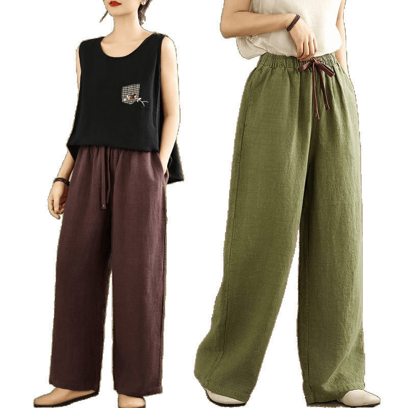 Nimara Ritual Commute Retro Solid Color Women's Harem Drawstring Cotton Pants With Pockets