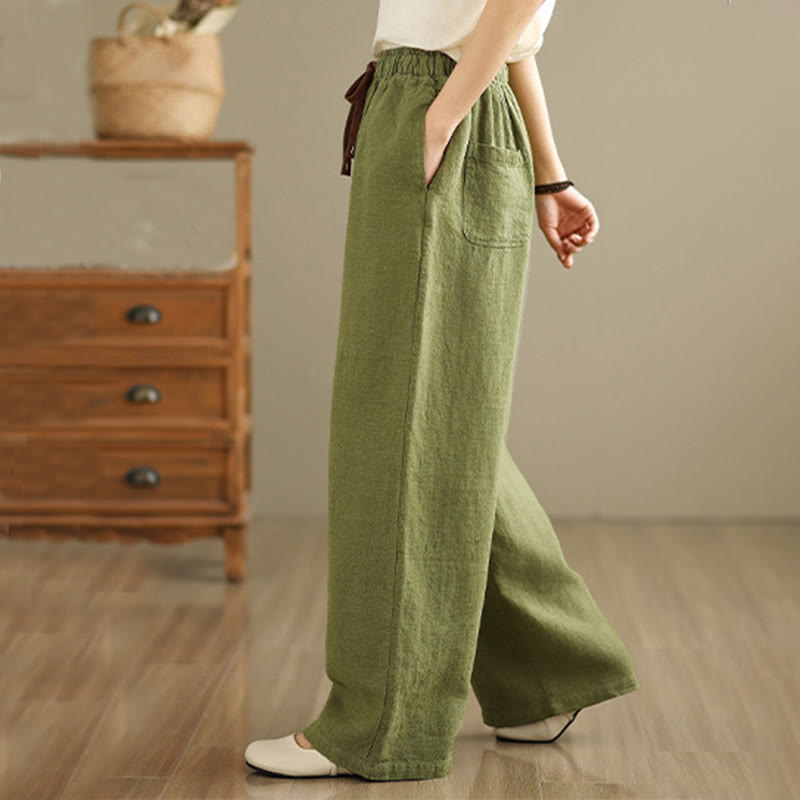 Nimara Ritual Commute Retro Solid Color Women's Harem Drawstring Cotton Pants With Pockets