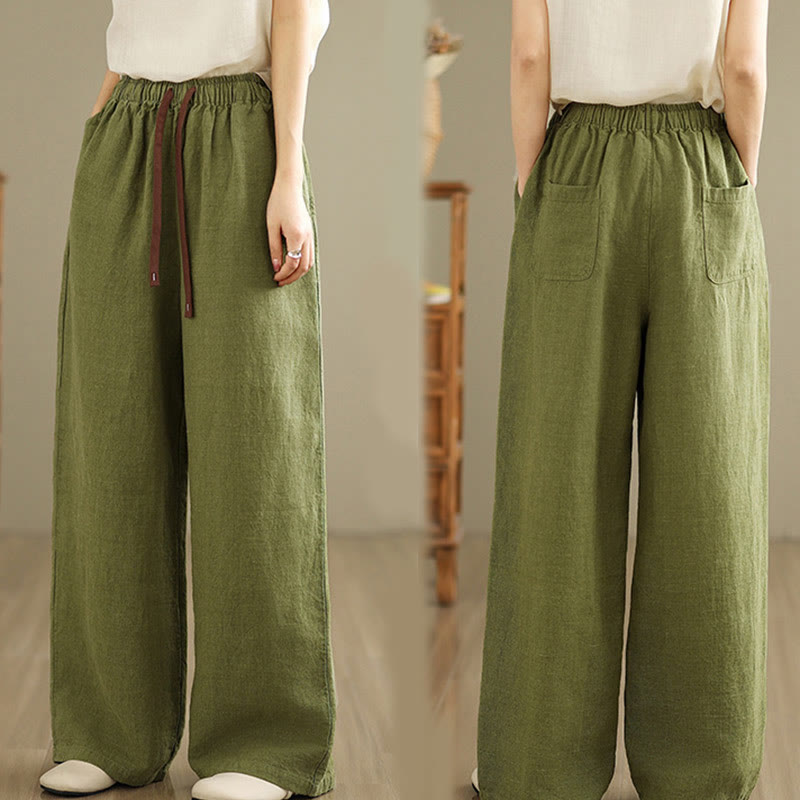 Nimara Ritual Commute Retro Solid Color Women's Harem Drawstring Cotton Pants With Pockets