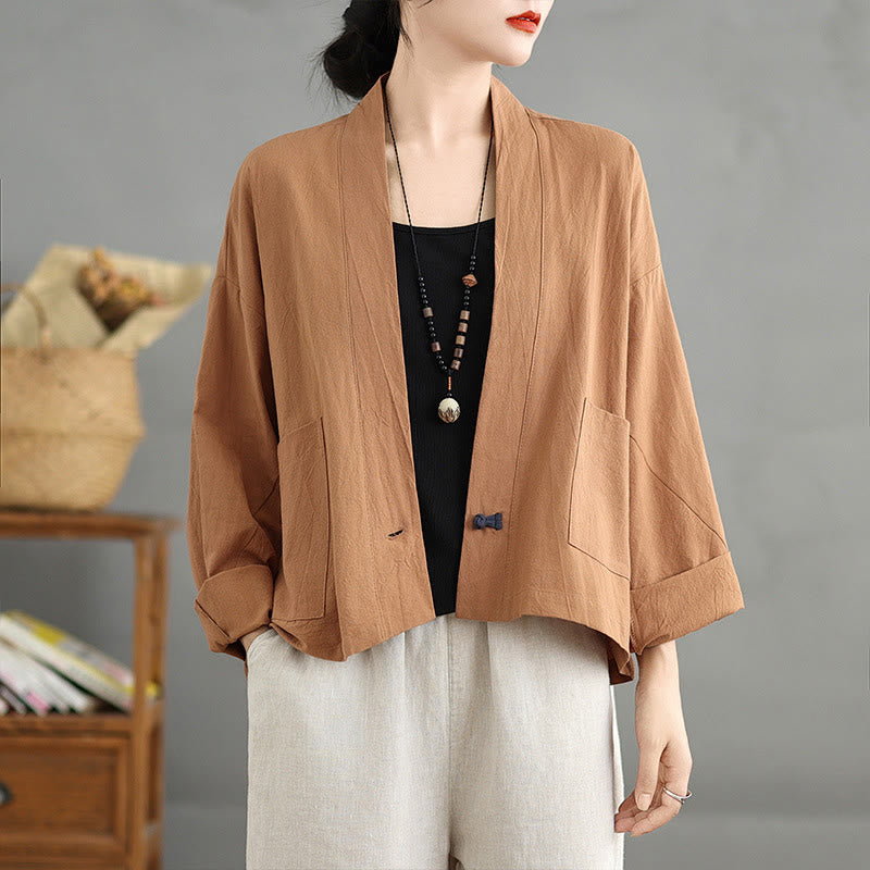 Nimara Ritual Casual Vintage Plain Long Sleeve Open Front Jacket With Pockets
