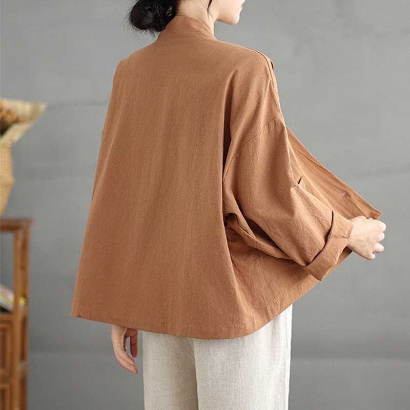 Nimara Ritual Casual Vintage Plain Long Sleeve Open Front Jacket With Pockets
