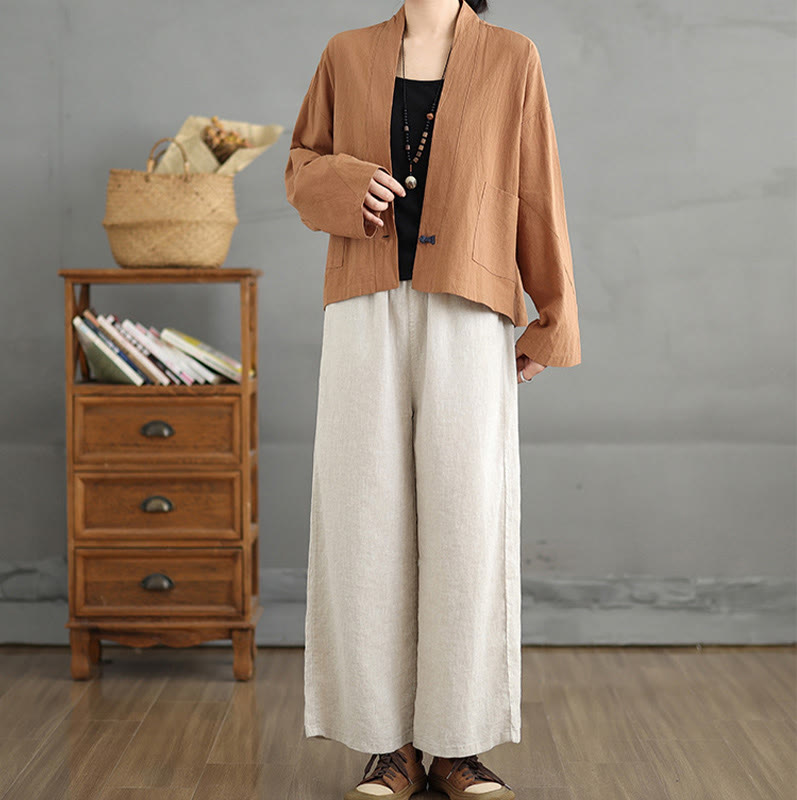Nimara Ritual Casual Vintage Plain Long Sleeve Open Front Jacket With Pockets