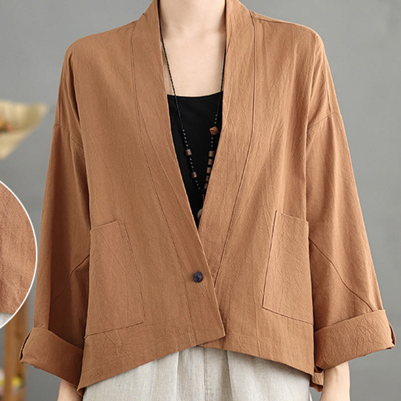 Nimara Ritual Casual Vintage Plain Long Sleeve Open Front Jacket With Pockets