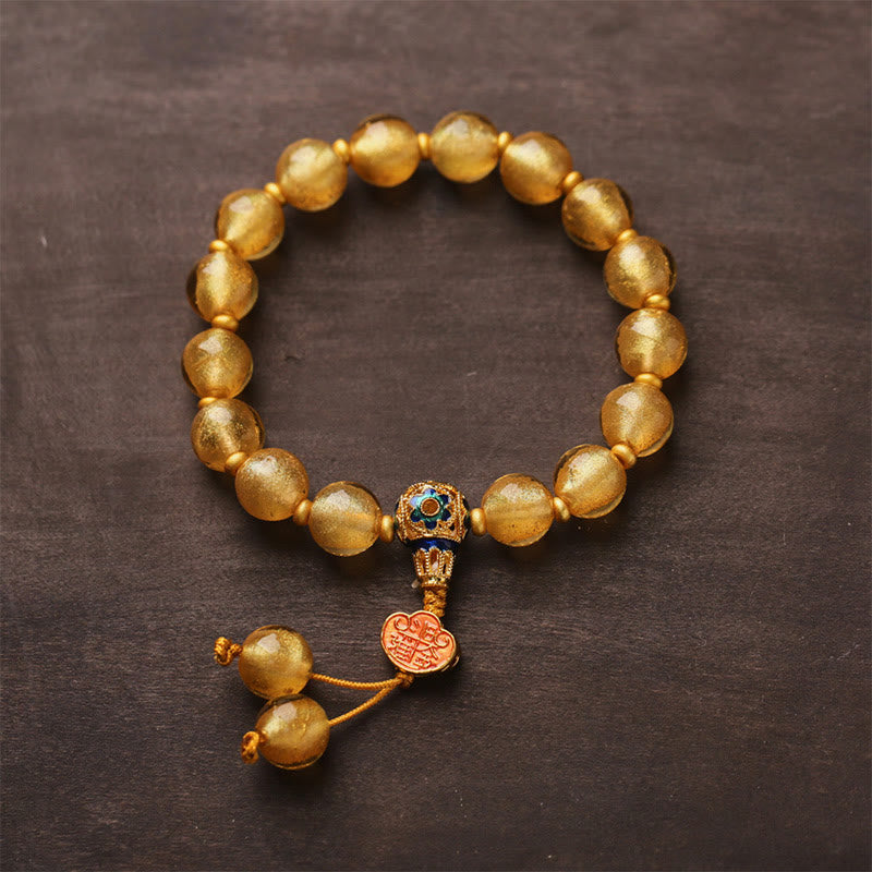 Nimara Ritual Gold Foil Liuli Glass Bead Ruyi Golden Ingot Fortune Bracelet