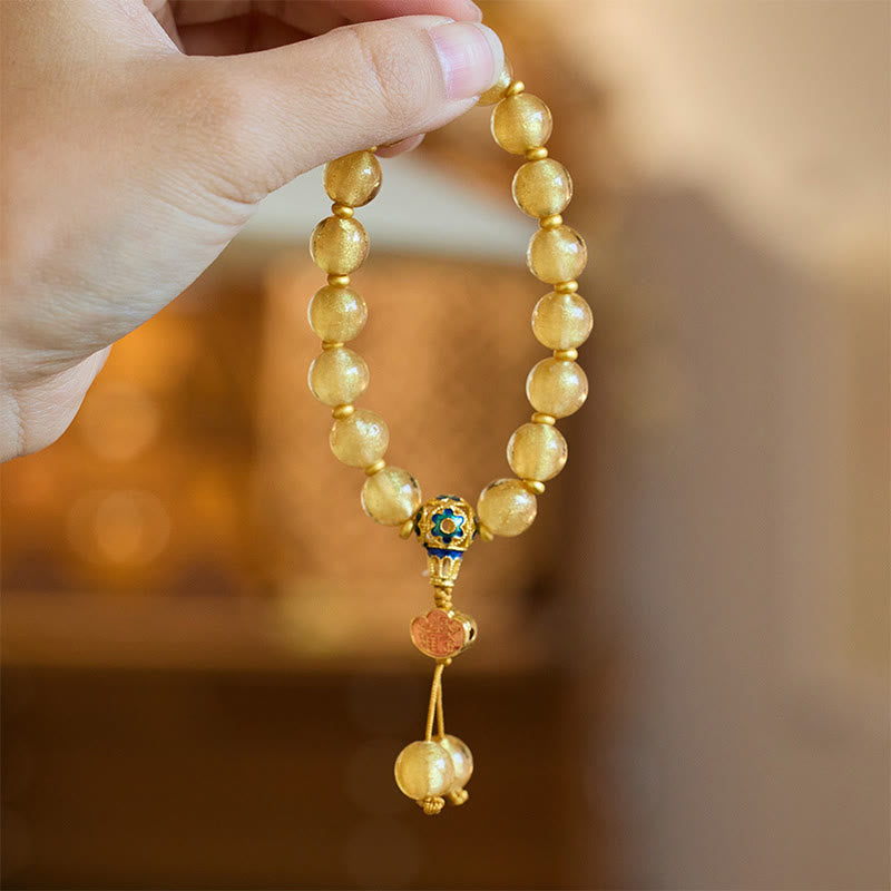 Nimara Ritual Gold Foil Liuli Glass Bead Ruyi Golden Ingot Fortune Bracelet