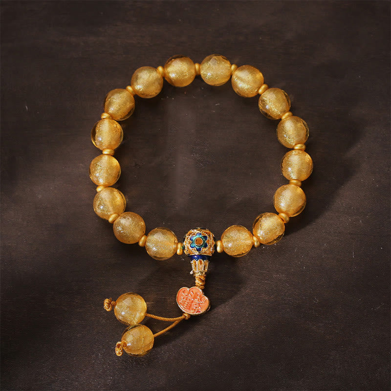 Nimara Ritual Gold Foil Liuli Glass Bead Ruyi Golden Ingot Fortune Bracelet
