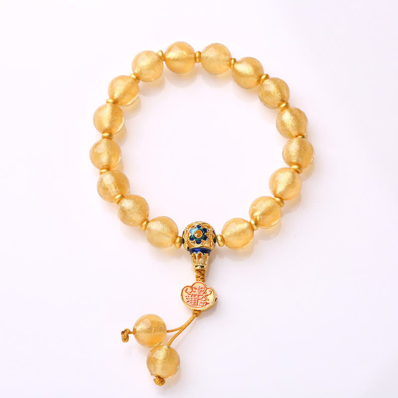 Nimara Ritual Gold Foil Liuli Glass Bead Ruyi Golden Ingot Fortune Bracelet