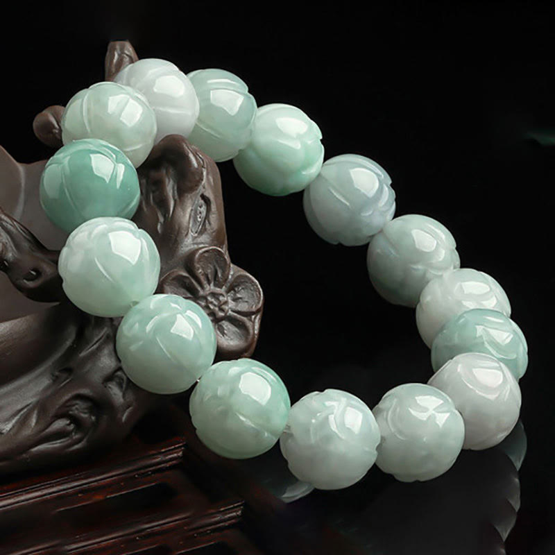 Nimara Ritual Natural Jade Lotus Carving Prosperity Bracelet