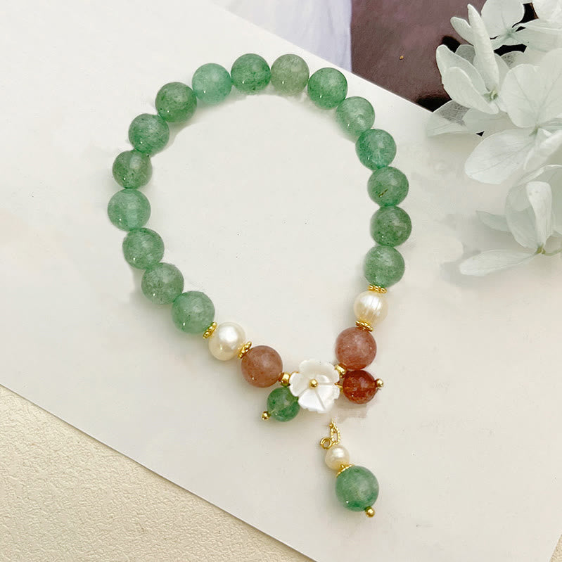 Nimara Ritual Green Strawberry Quartz Shell Peach Blossom Soothing Bracelet