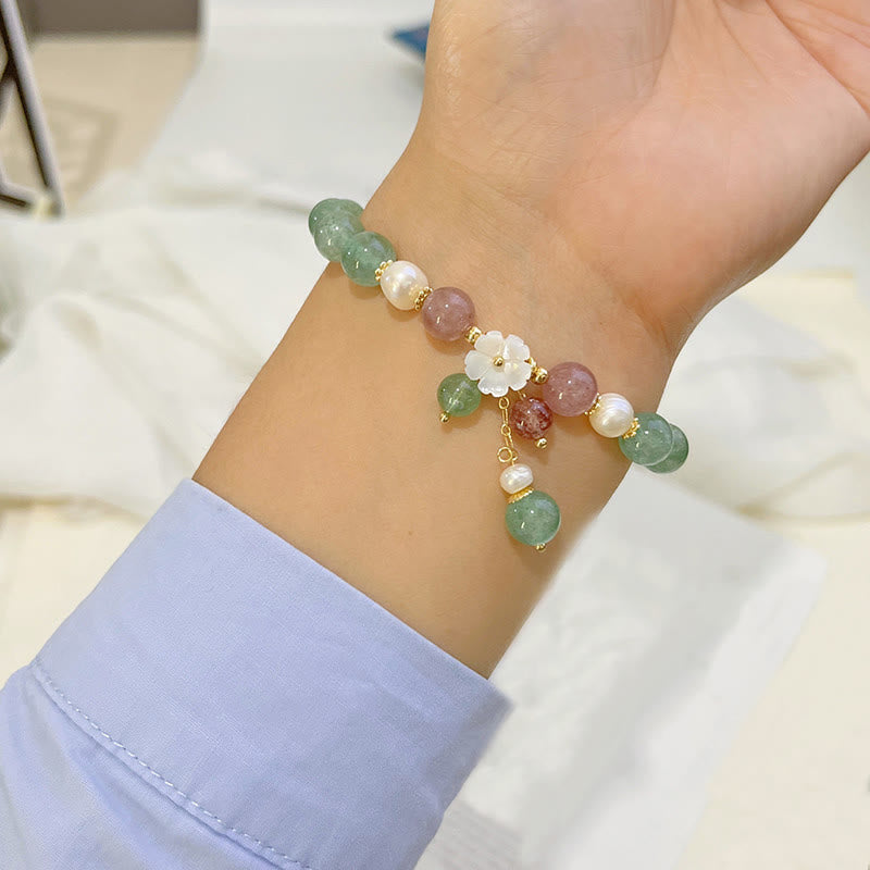 Nimara Ritual Green Strawberry Quartz Shell Peach Blossom Soothing Bracelet