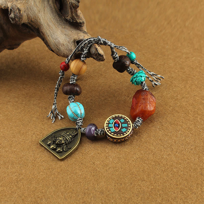 Nimara Ritual Tibetan Buddha's Eye Turquoise Lotus Zakiram Protection Rope Bracelet