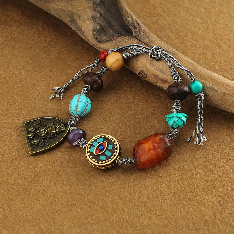 Nimara Ritual Tibetan Buddha's Eye Turquoise Lotus Zakiram Protection Rope Bracelet