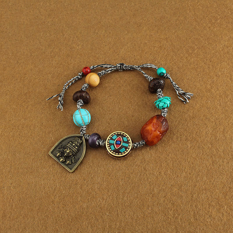 Nimara Ritual Tibetan Buddha's Eye Turquoise Lotus Zakiram Protection Rope Bracelet