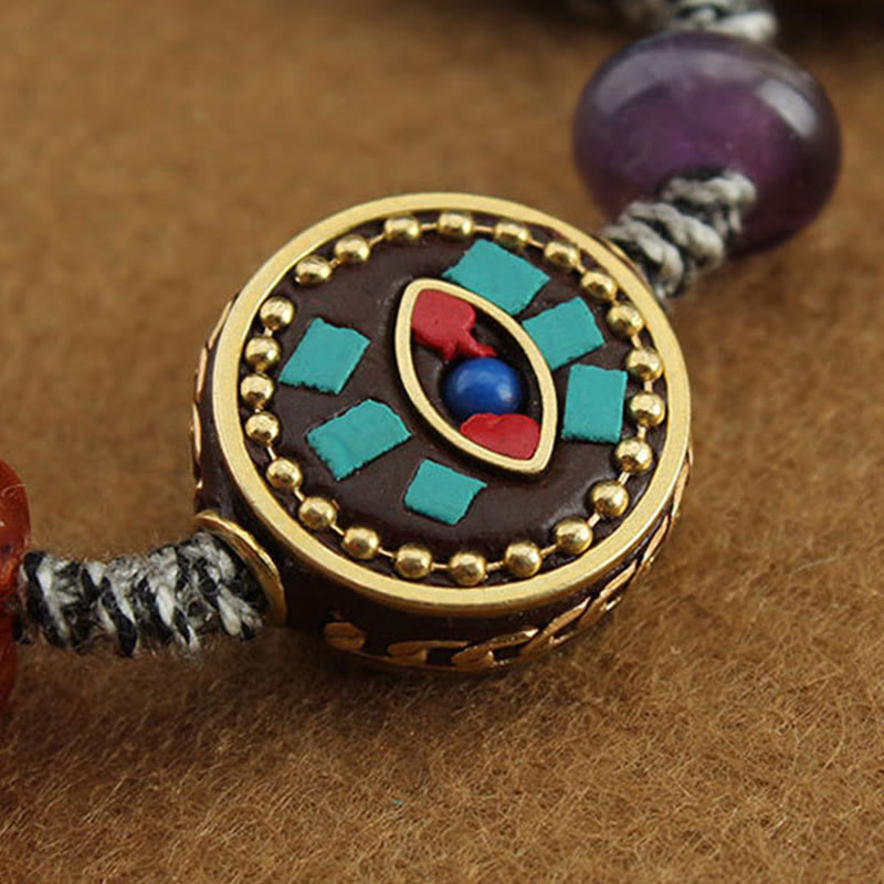 Nimara Ritual Tibetan Buddha's Eye Turquoise Lotus Zakiram Protection Rope Bracelet