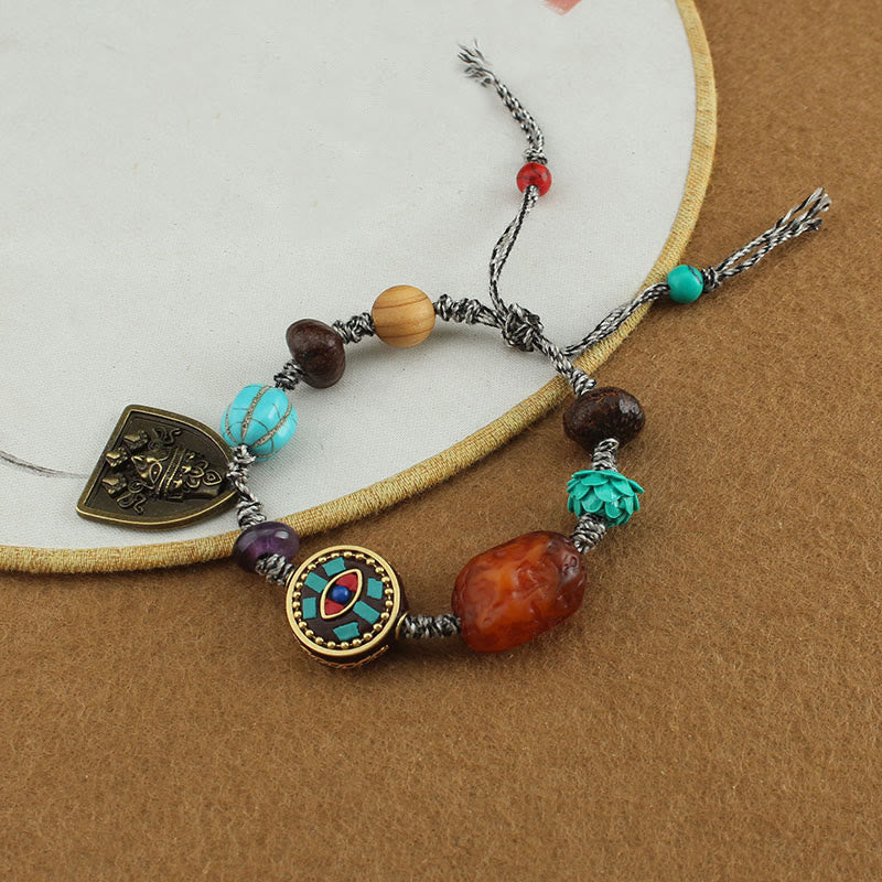 Nimara Ritual Tibetan Buddha's Eye Turquoise Lotus Zakiram Protection Rope Bracelet