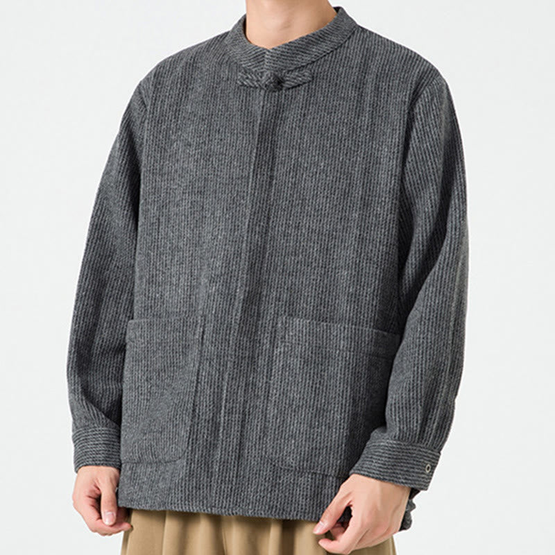 Nimara Ritual Long Sleeve Frog-button Design Men's Cotton Jacket Shirt With Pockets