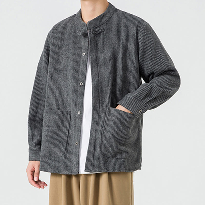 Nimara Ritual Long Sleeve Frog-button Design Men's Cotton Jacket Shirt With Pockets