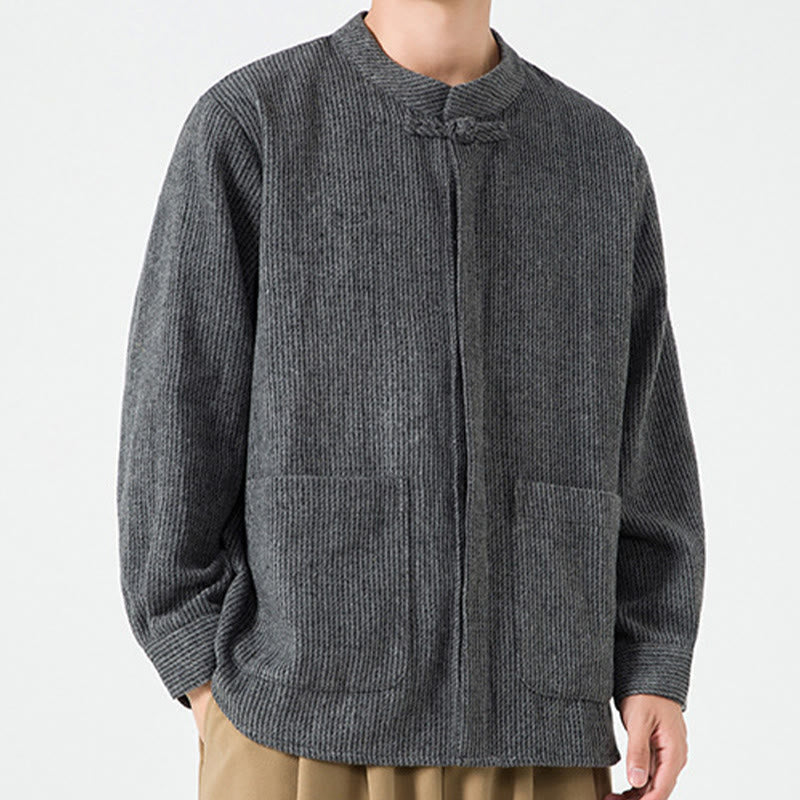 Nimara Ritual Long Sleeve Frog-button Design Men's Cotton Jacket Shirt With Pockets