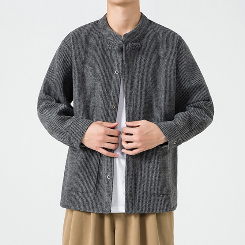Nimara Ritual Long Sleeve Frog-button Design Men's Cotton Jacket Shirt With Pockets