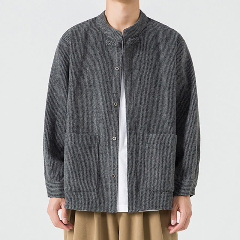 Nimara Ritual Long Sleeve Frog-button Design Men's Cotton Jacket Shirt With Pockets