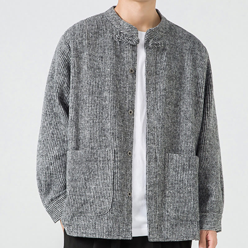 Nimara Ritual Long Sleeve Frog-button Design Men's Cotton Jacket Shirt With Pockets
