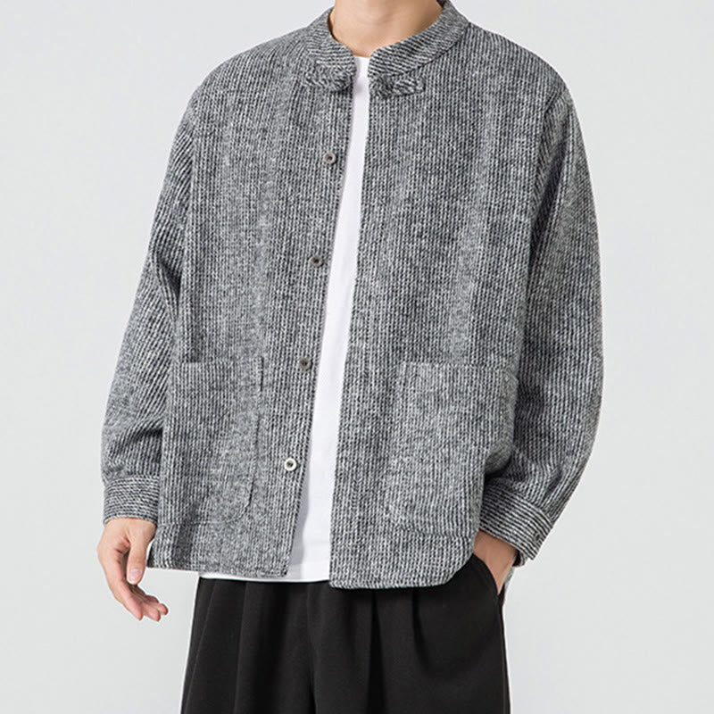 Nimara Ritual Long Sleeve Frog-button Design Men's Cotton Jacket Shirt With Pockets