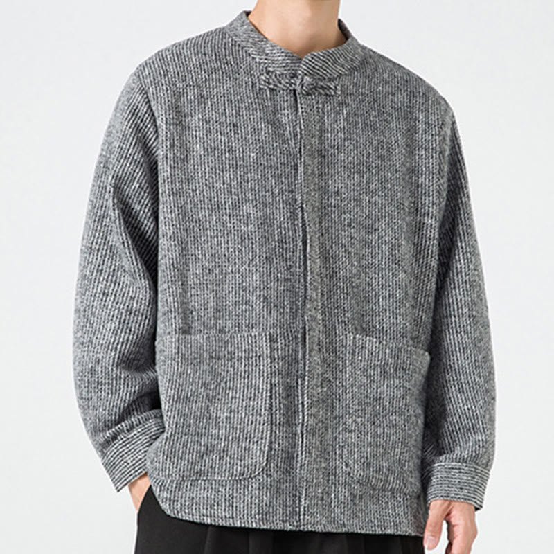 Nimara Ritual Long Sleeve Frog-button Design Men's Cotton Jacket Shirt With Pockets