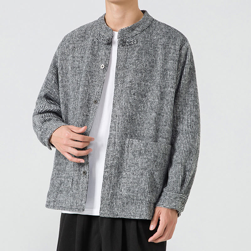 Nimara Ritual Long Sleeve Frog-button Design Men's Cotton Jacket Shirt With Pockets