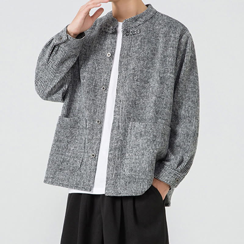 Nimara Ritual Long Sleeve Frog-button Design Men's Cotton Jacket Shirt With Pockets