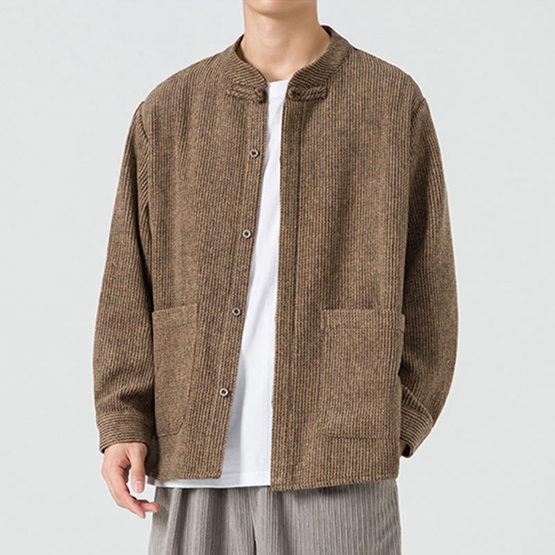 Nimara Ritual Long Sleeve Frog-button Design Men's Cotton Jacket Shirt With Pockets
