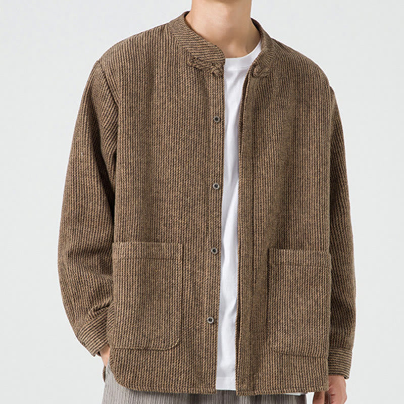 Nimara Ritual Long Sleeve Frog-button Design Men's Cotton Jacket Shirt With Pockets