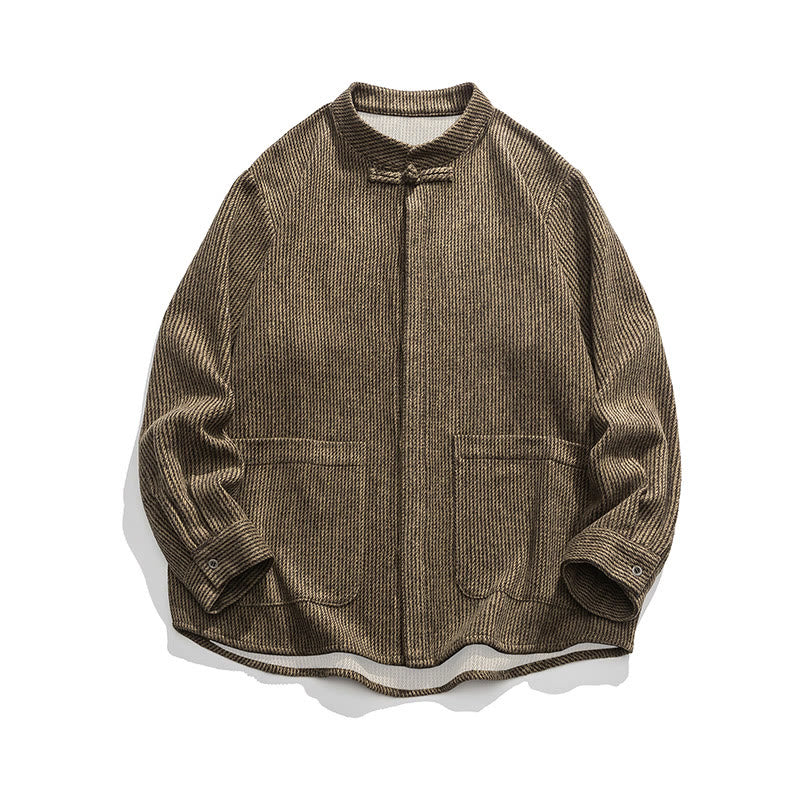 Nimara Ritual Long Sleeve Frog-button Design Men's Cotton Jacket Shirt With Pockets