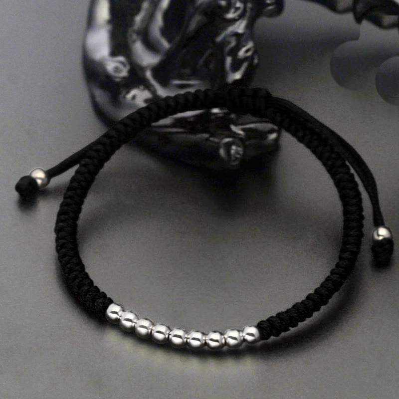 Nimara Ritual Retro 925 Sterling Silver Simple Beads Knot Design Luck String Bracelet