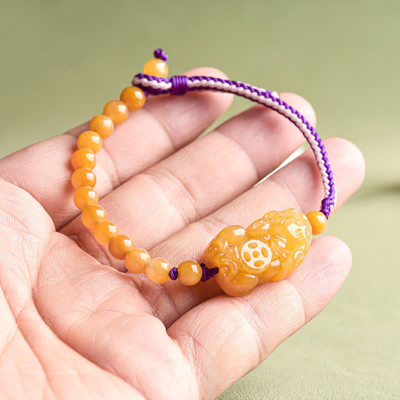 Nimara Ritual Golden Silk Jade Beads PiXiu Wealth Bracelet