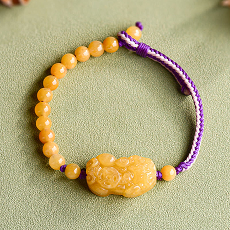 Nimara Ritual Golden Silk Jade Beads PiXiu Wealth Bracelet