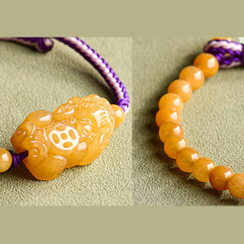 Nimara Ritual Golden Silk Jade Beads PiXiu Wealth Bracelet