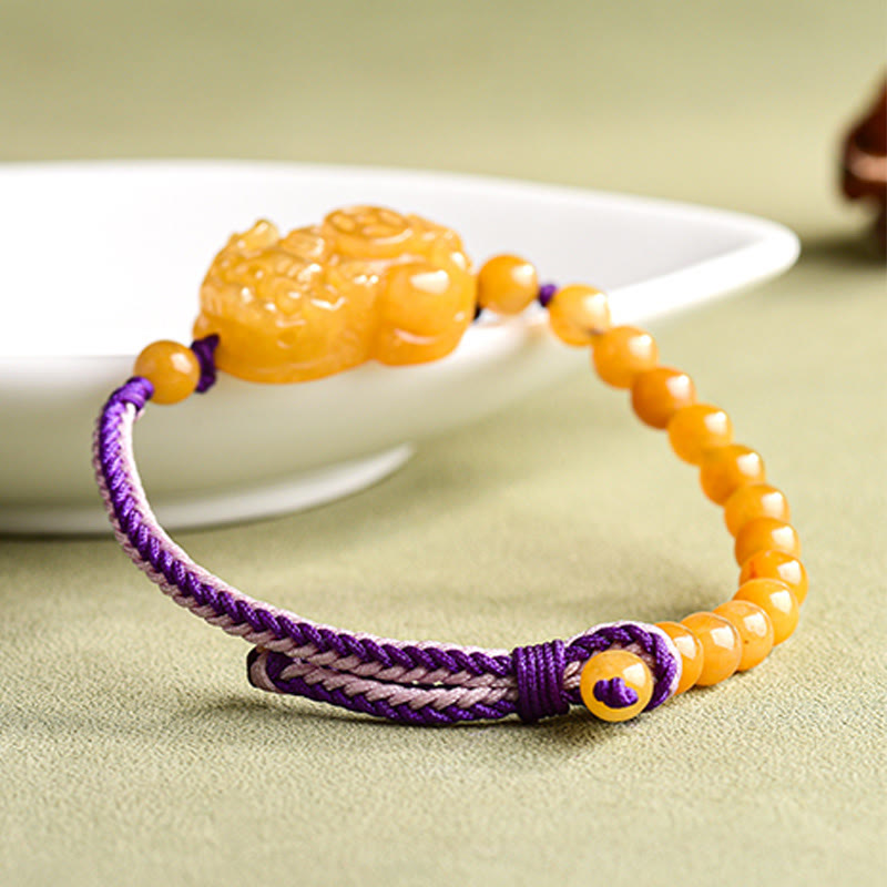Nimara Ritual Golden Silk Jade Beads PiXiu Wealth Bracelet