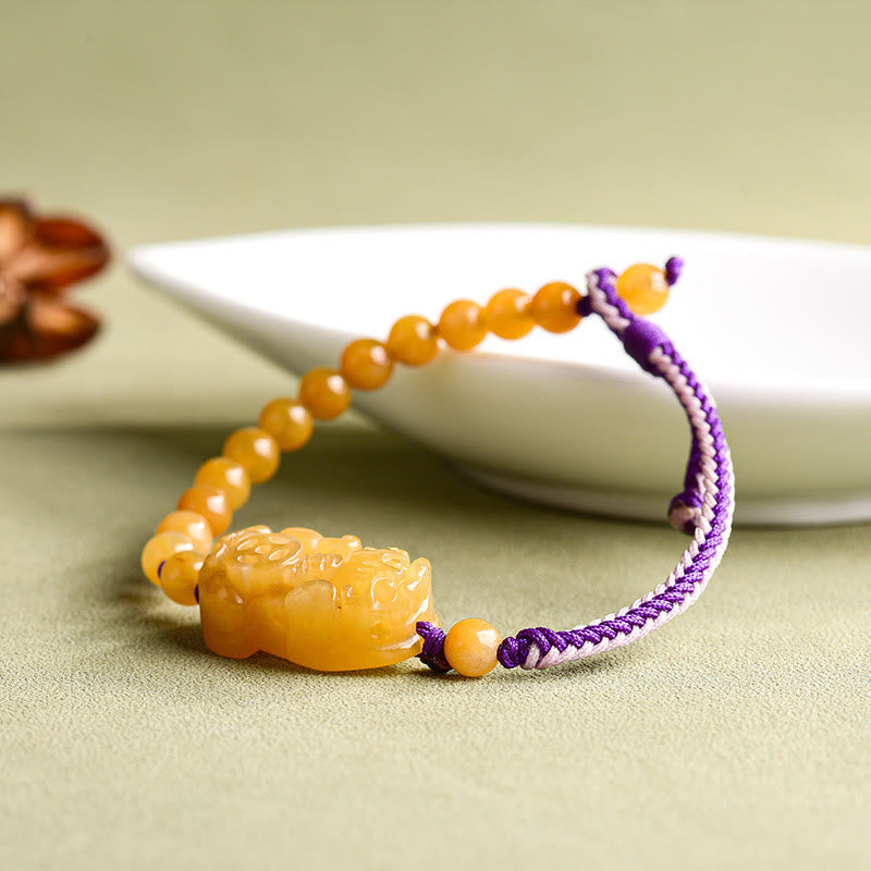 Nimara Ritual Golden Silk Jade Beads PiXiu Wealth Bracelet