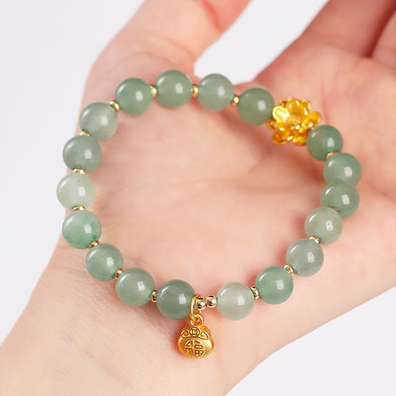 Nimara Ritual Natural Jade Green Aventurine Gourd Fu Character Luck Bracelet