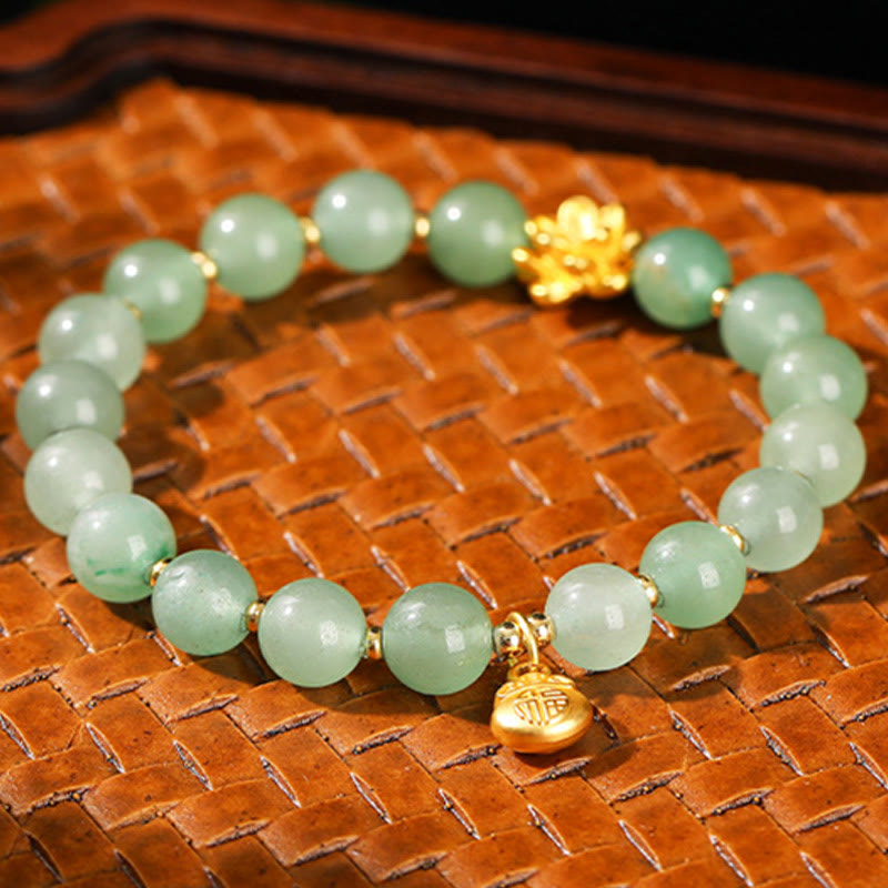 Nimara Ritual Natural Jade Green Aventurine Gourd Fu Character Luck Bracelet