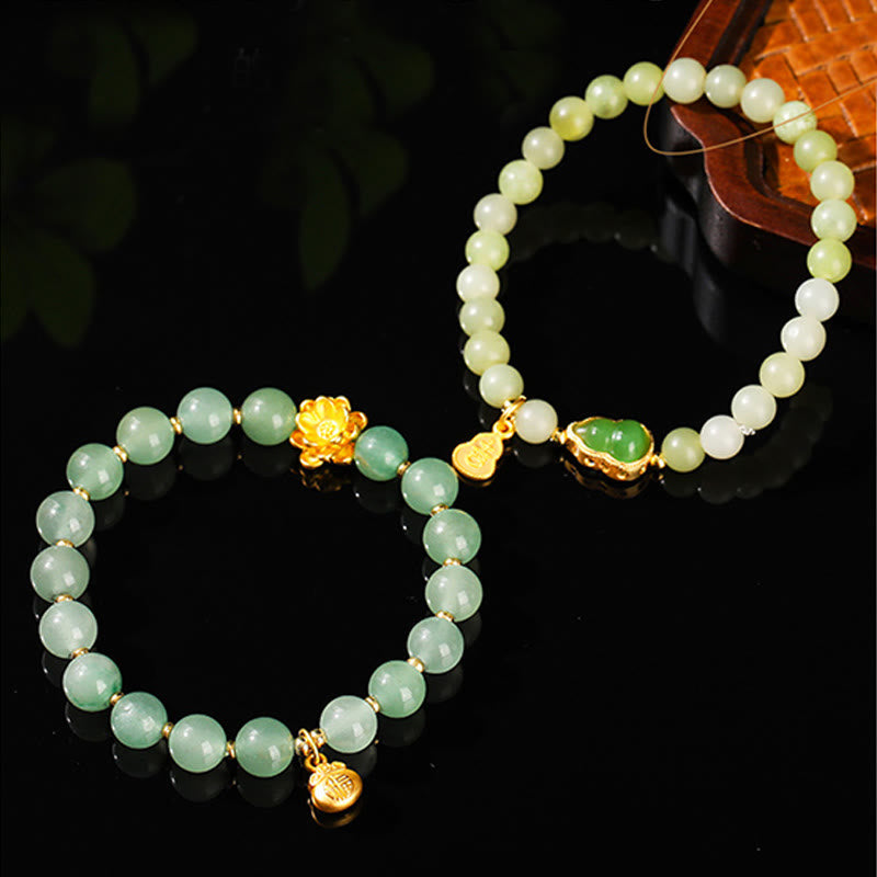 Nimara Ritual Natural Jade Green Aventurine Gourd Fu Character Luck Bracelet