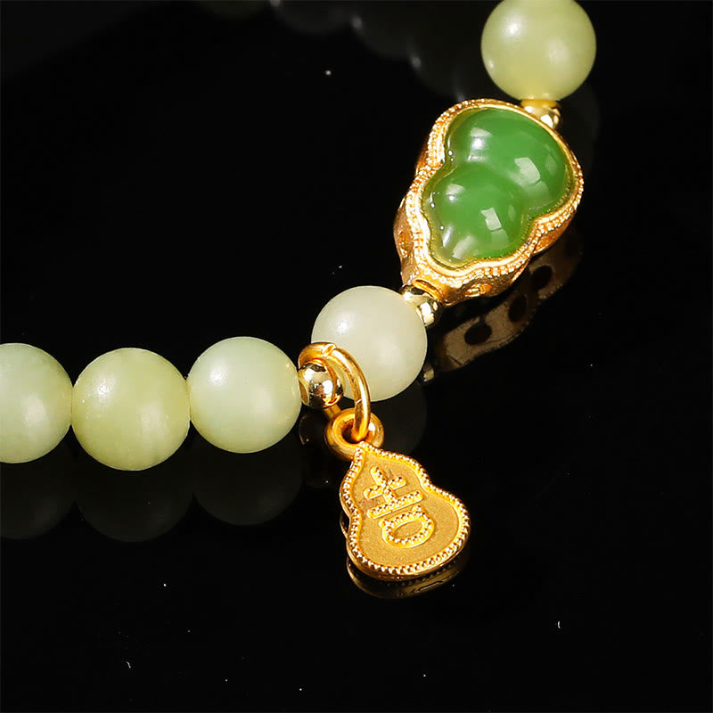 Nimara Ritual Natural Jade Green Aventurine Gourd Fu Character Luck Bracelet