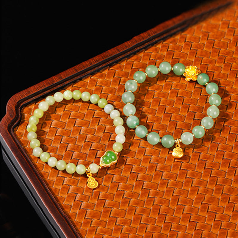 Nimara Ritual Natural Jade Green Aventurine Gourd Fu Character Luck Bracelet