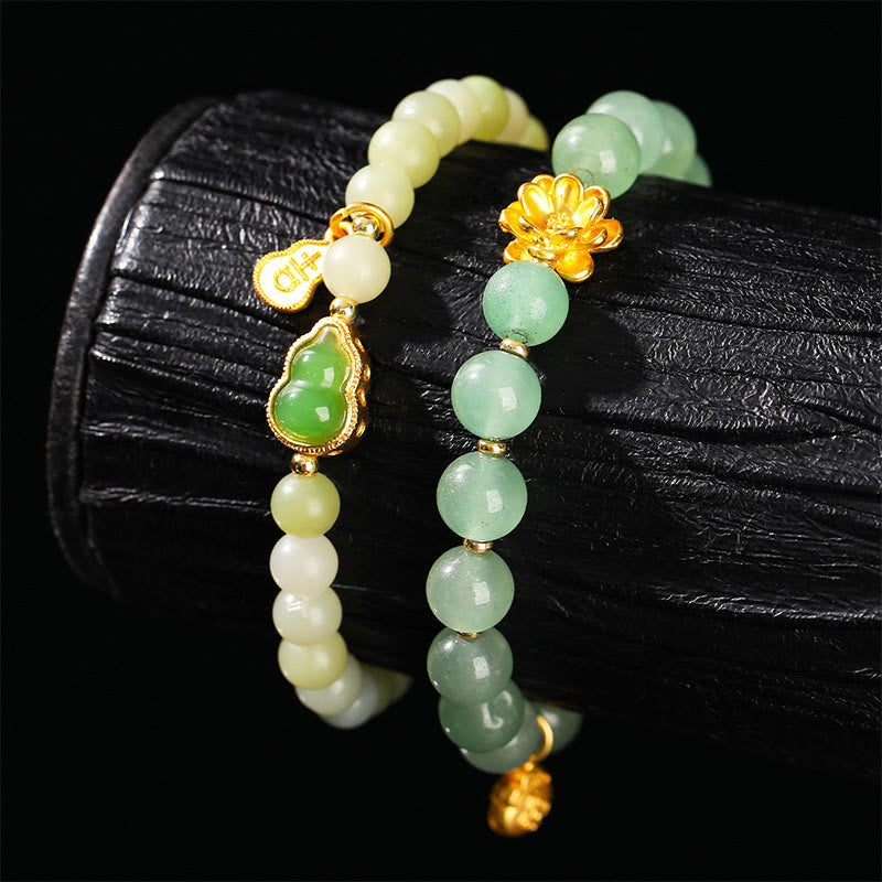 Nimara Ritual Natural Jade Green Aventurine Gourd Fu Character Luck Bracelet