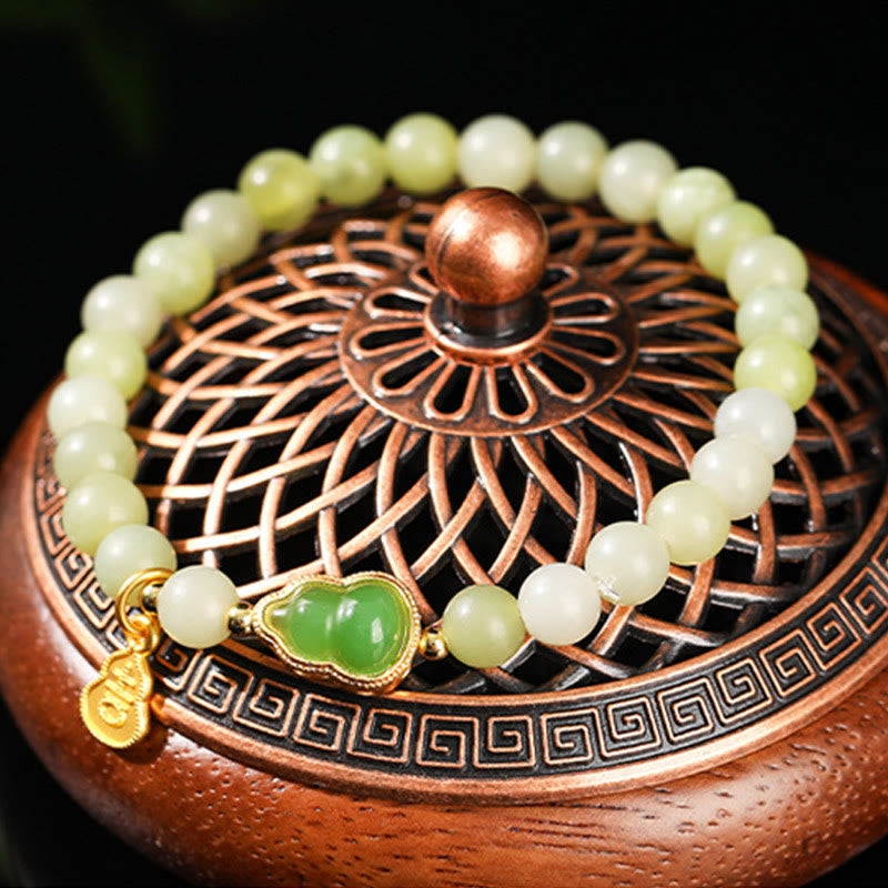 Nimara Ritual Natural Jade Green Aventurine Gourd Fu Character Luck Bracelet