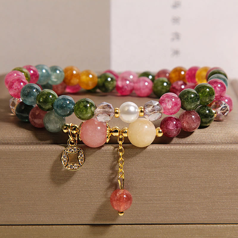 Nimara Ritual Tourmaline Purple Jade Aquamarine Jade Copper Coin Positive Double Wrap Bracelet